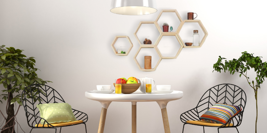 Wooden Hexagon Floating Wall Shelf