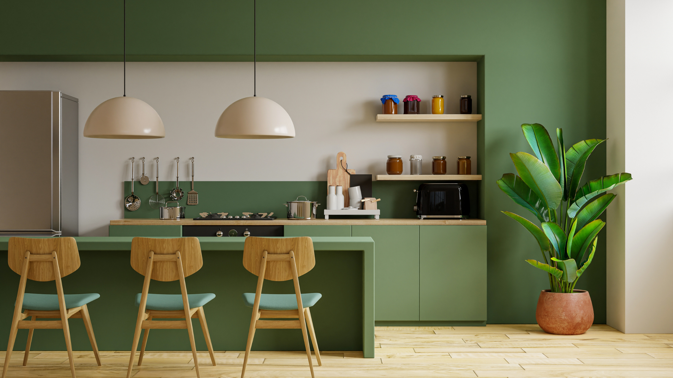 green kitchen wall