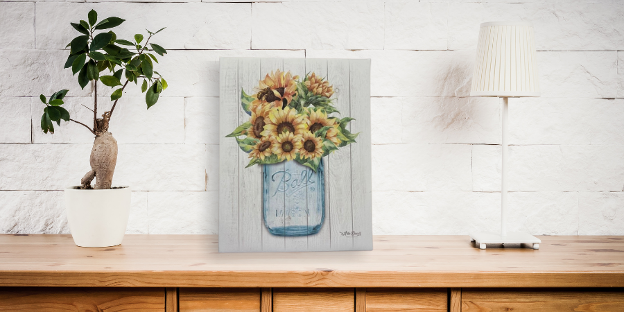 mason jar on barnwood canvas