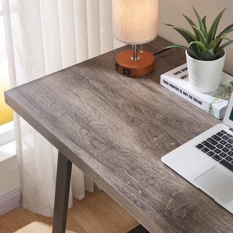 gray oak computer desk