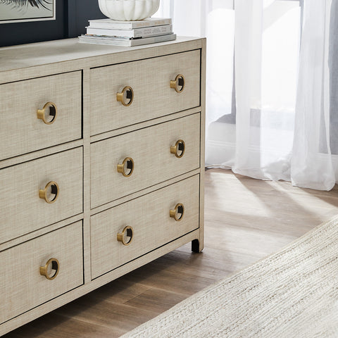 Astley 6 drawer upholstered chest natural | Attica House Luxury Chest of drawers