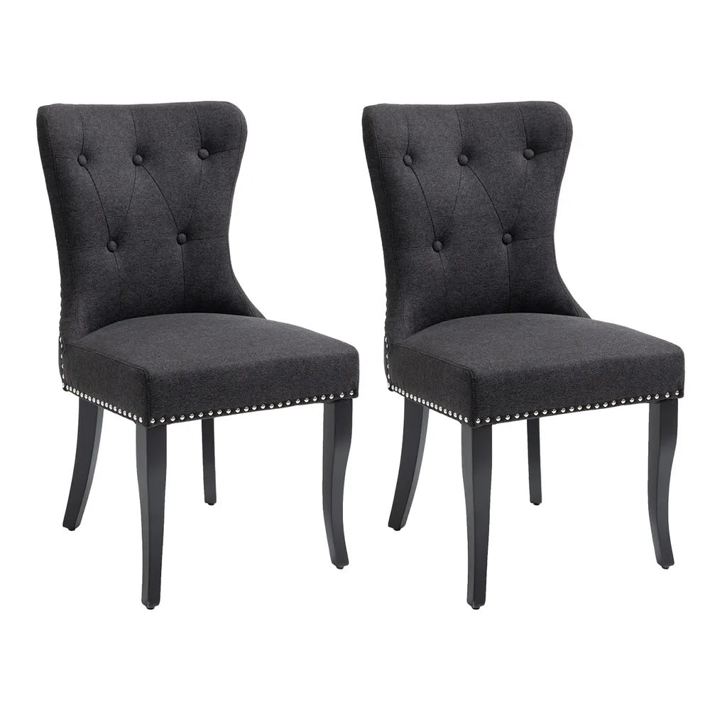 dark grey tufted dining chairs