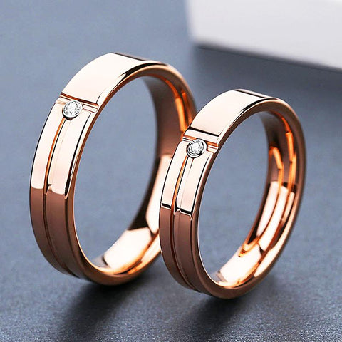 rose gold matching wedding rings with thins and cz diamond couple wedding bands in Singapore