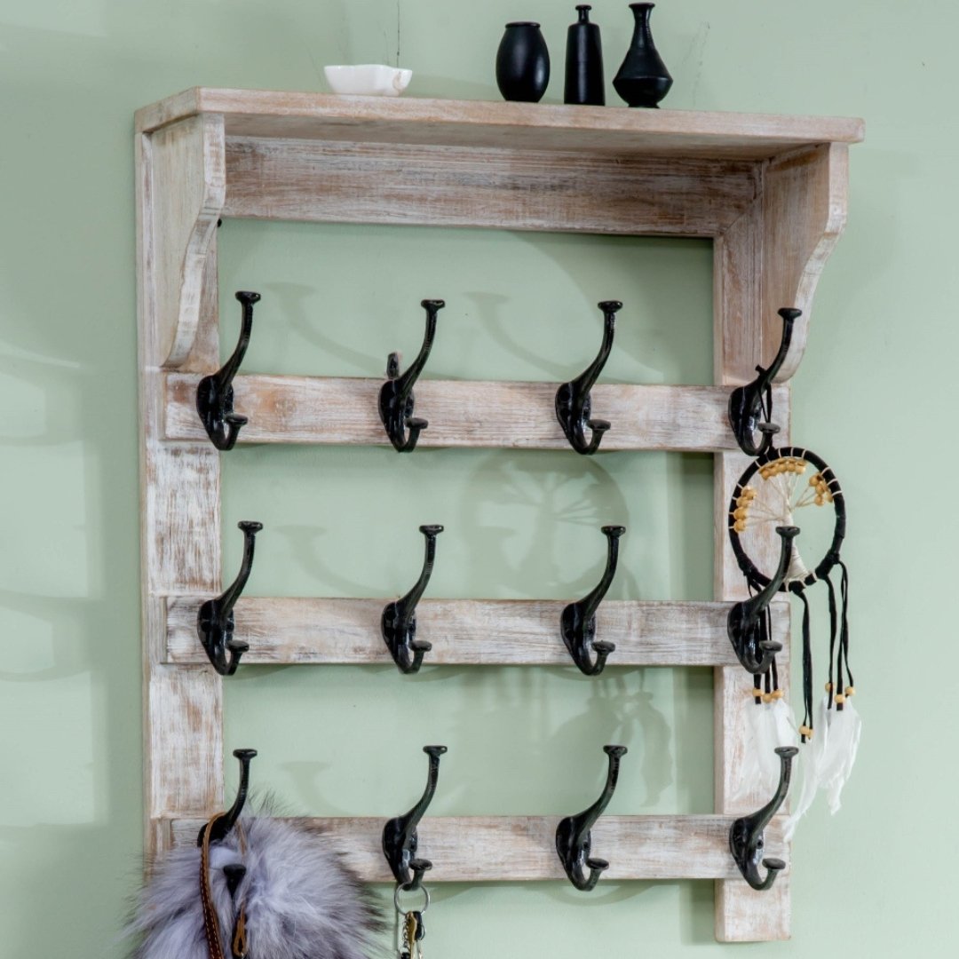 Basics Wall-Mounted Farmhouse Coat Rack, 5 Standard Hooks, Barnwood