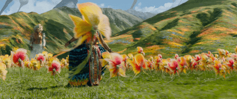 running through a field of flowers gif