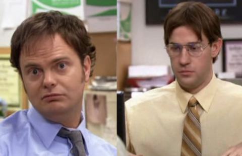 Dwight and Jim from the office dressed as eachother