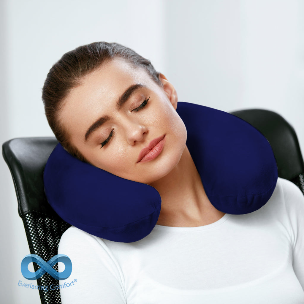 girl sleeping on a neck pillow