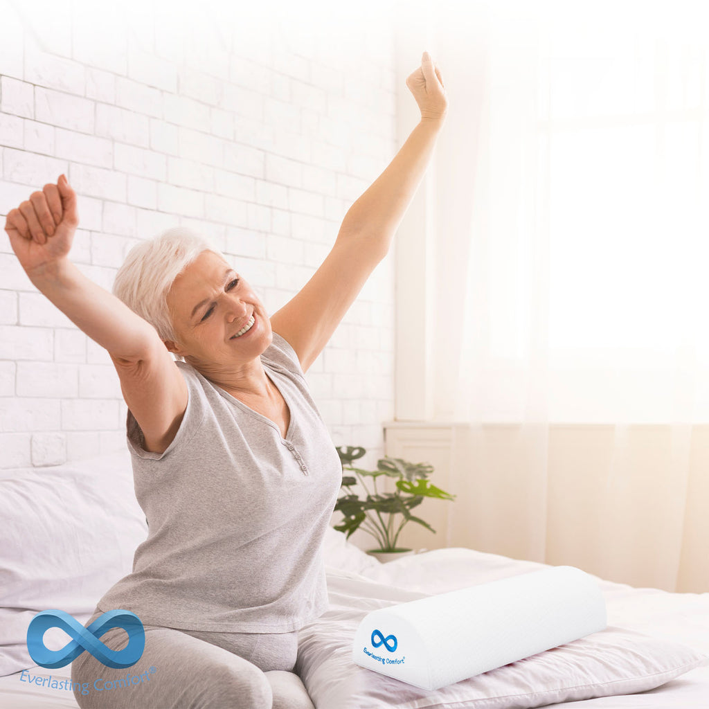 adult woman stretching on bed