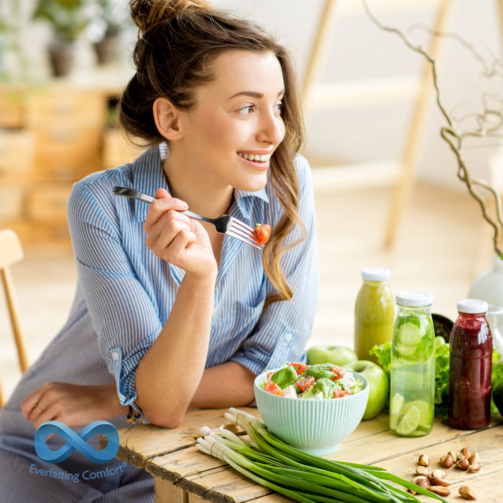 happy girl eating healthy food