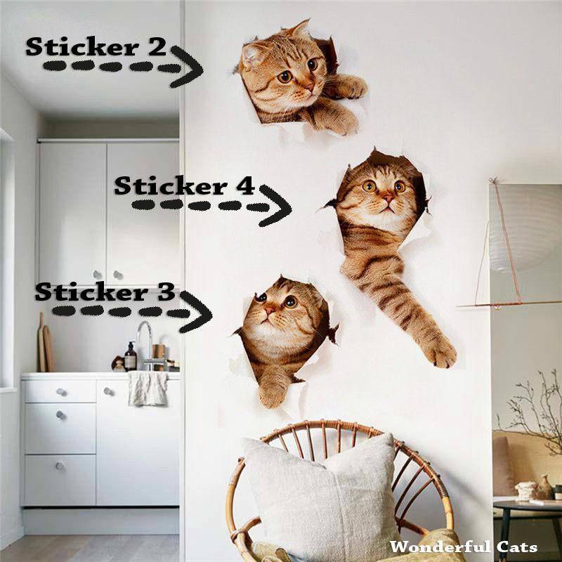  3D  Cat  Wall Toilet Sticker  Wonderful Cats 