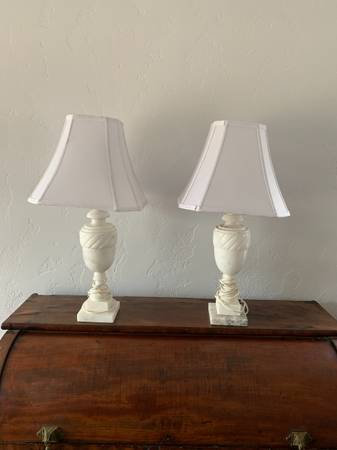 Pair Of Vintage Art Deco Alabaster Table Lamps 21 Tall Including Sha Vintage Modern Revival