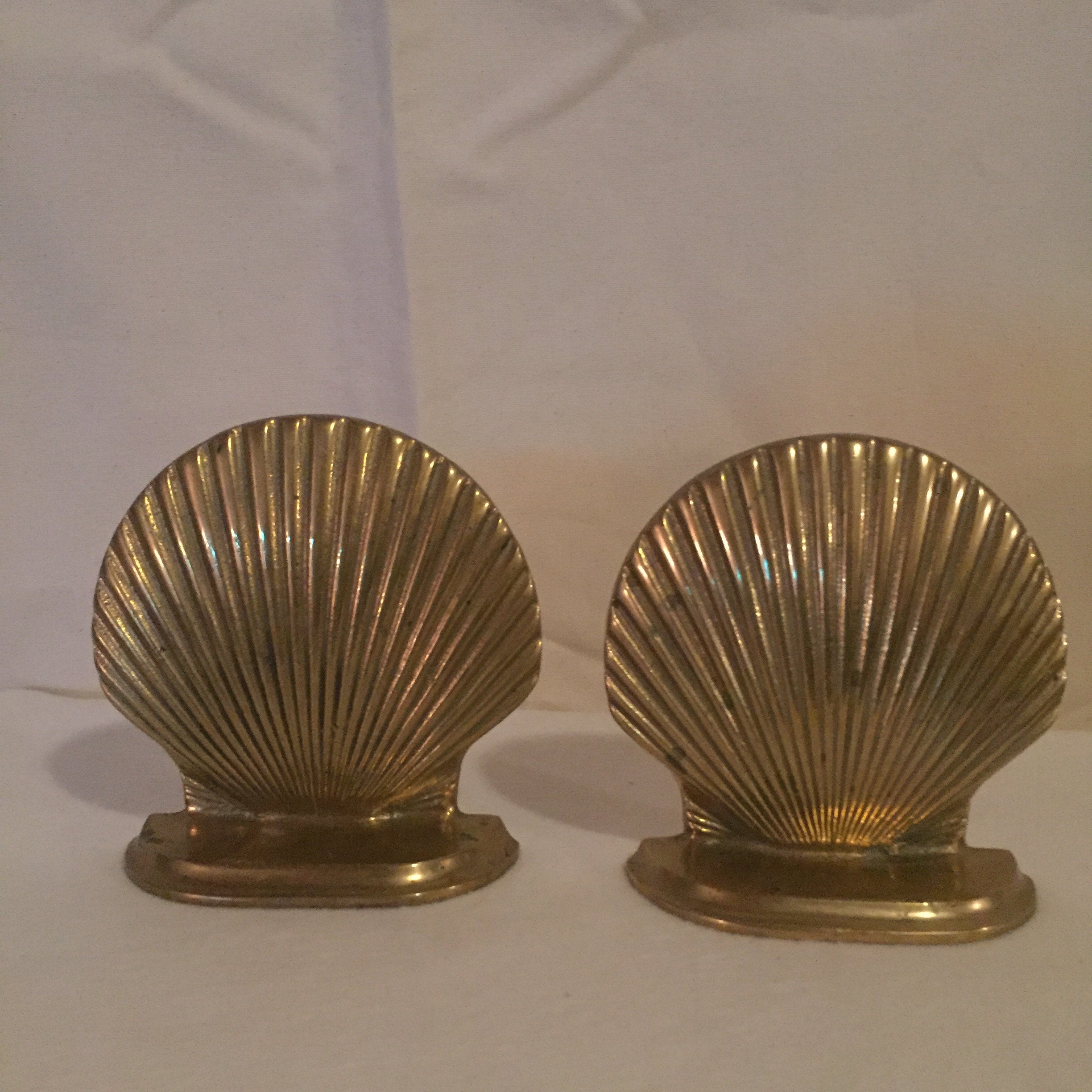 Brass Clam Shell Seashell Bookends - A Pair