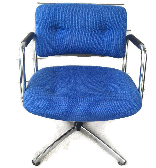 Vintage Steelcase Chrome Blue 4 Star Base Swivel Lounge Arm Chair 2 Available