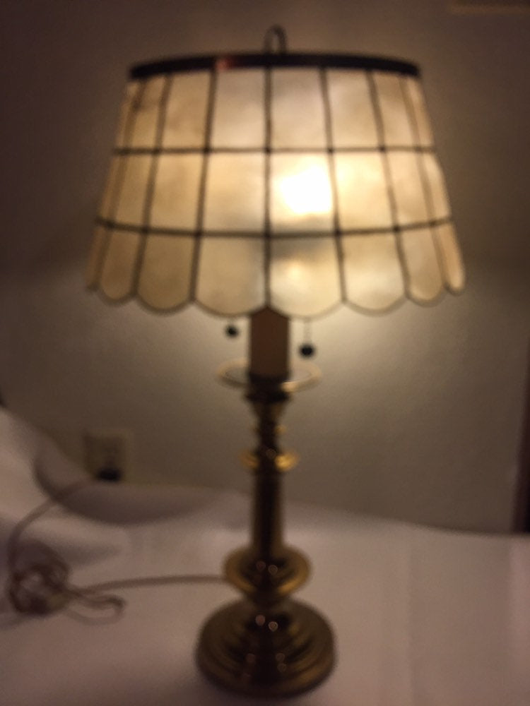 Beautiful Vintage Brass Table Lamp with Capiz Shell Shade and