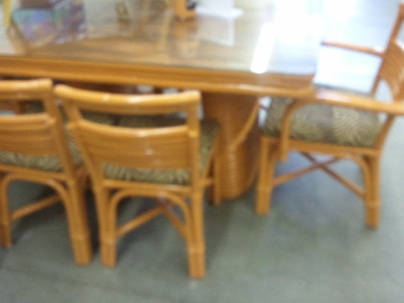 1948 Paul Frankl Style 6 Strand Rattan Dining Table And 6 Chairs