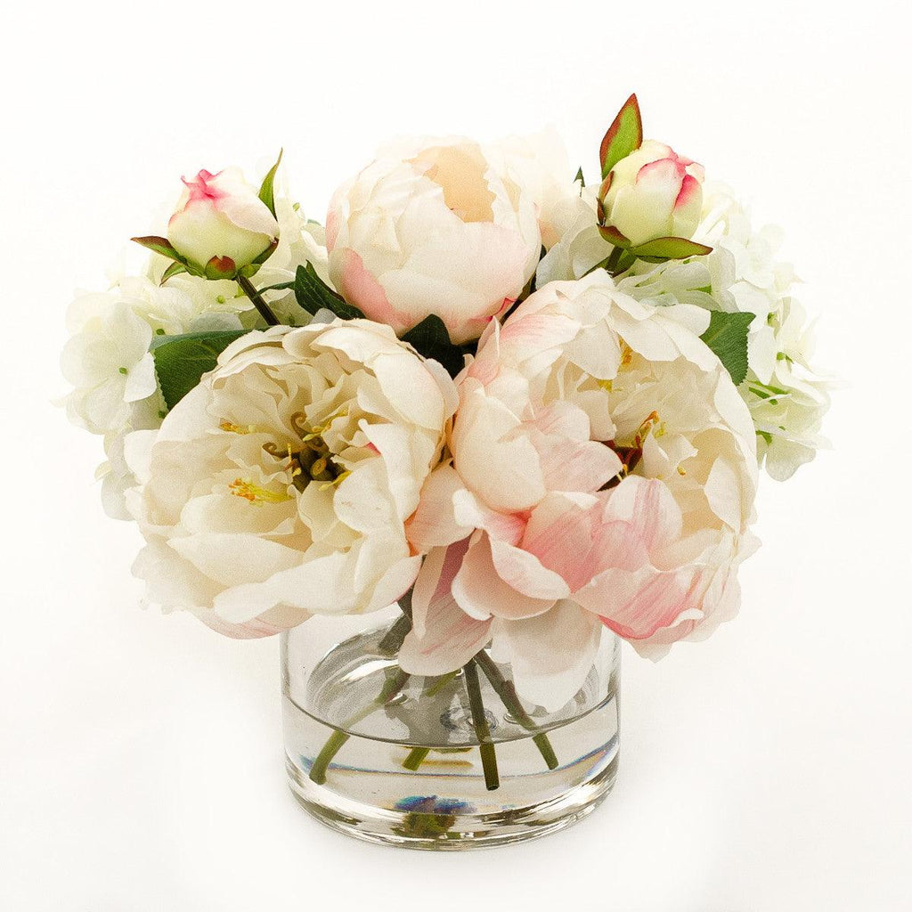 Light Pink Silk Peonies Buds Hydrangeas Arrangement Flovery 1376