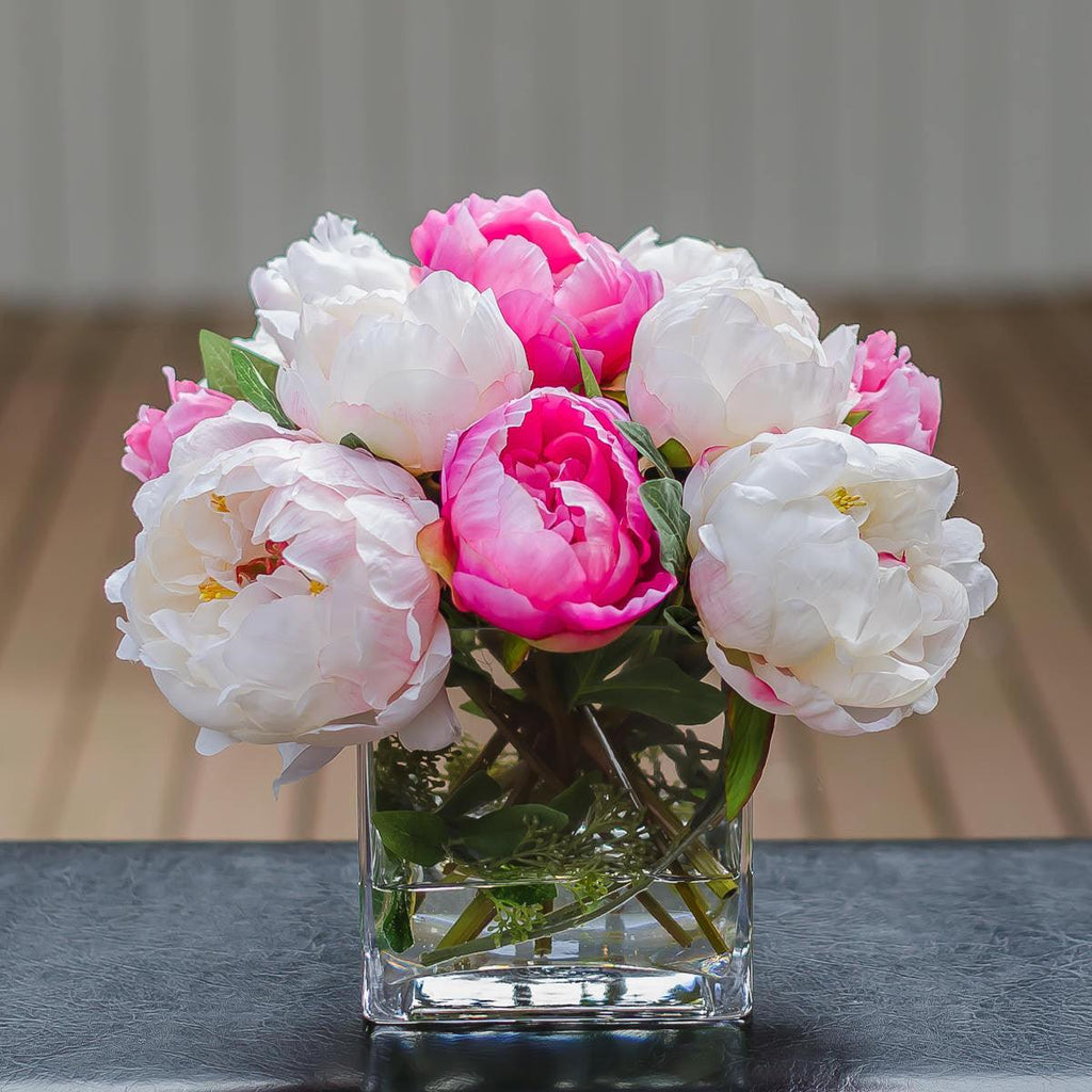 Silk White Light Pink Touched Peony Arrangement – Flovery