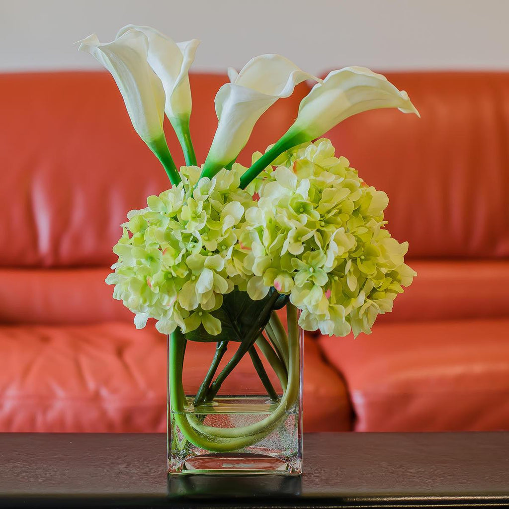 Silk Green Hydrangea With Real Touch Calla Lily Arrangement Flovery