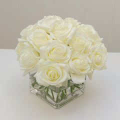 20 Real Touch White Roses Arrangement Square - Flovery