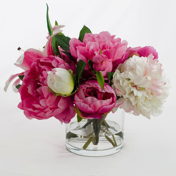 Silk Pink Peonies Casablanca Lily Fuchsia Centerpiece Flovery