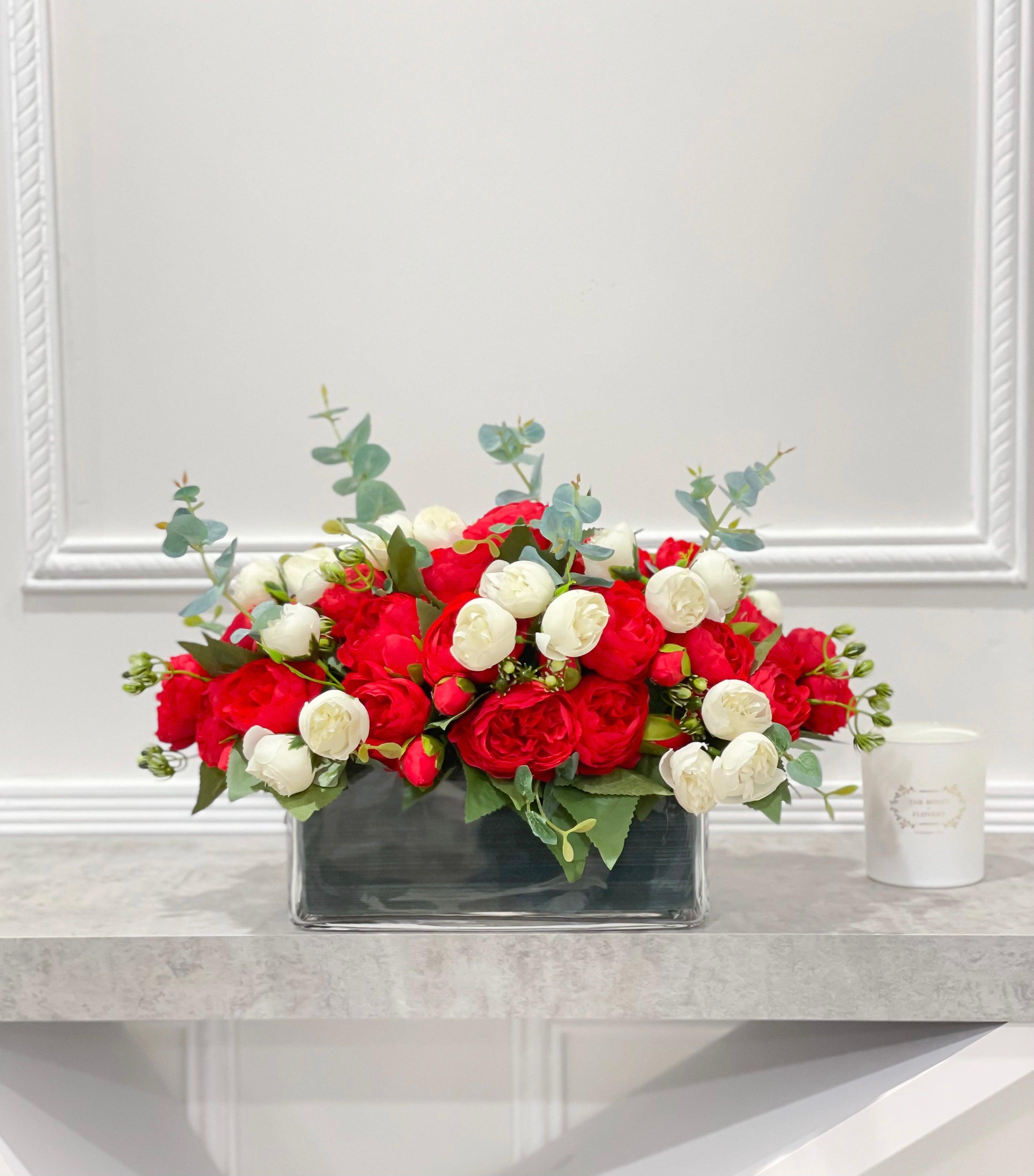 Large Red Silk Peony Centerpiece - Flovery