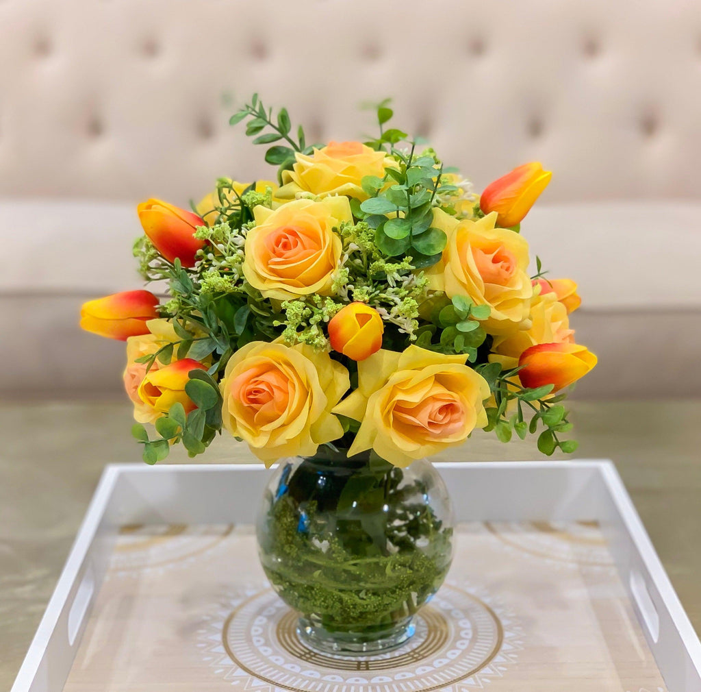 yellow silk flower arrangements