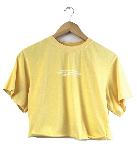 Emotional Baggage Graphic Light Yellow Oversized Cropped Unisex Tee ...