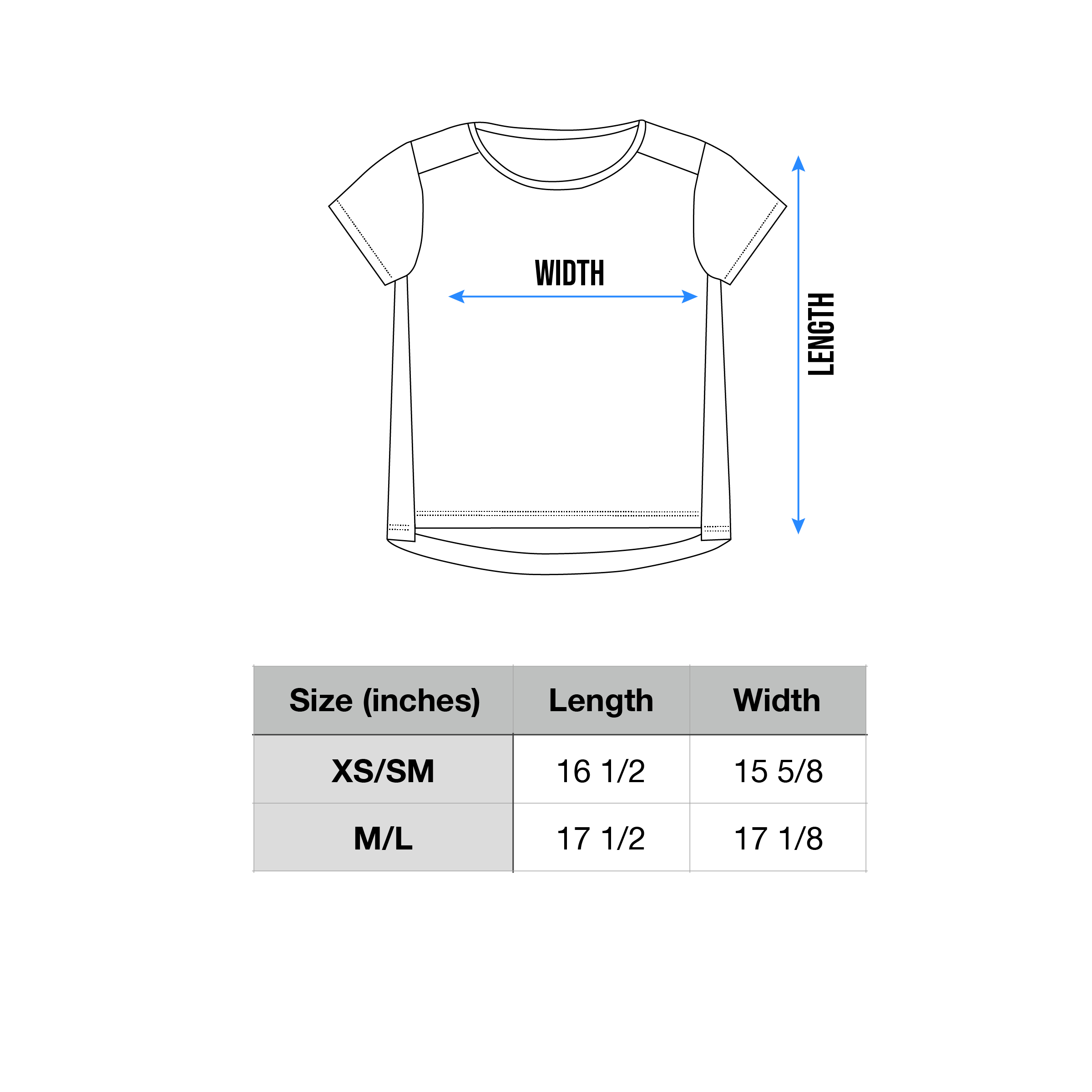 Women's Crop-Tops Size Chart Table