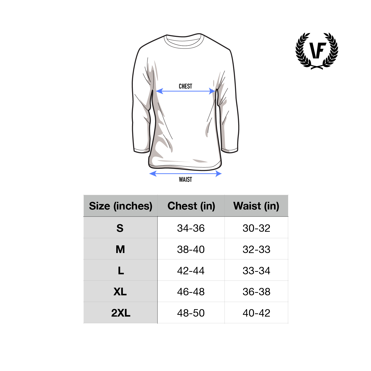 VAPORWAVE FASHION LONG SLEEVE SHIRT SIZING CHART