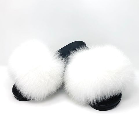 white fox fur slides