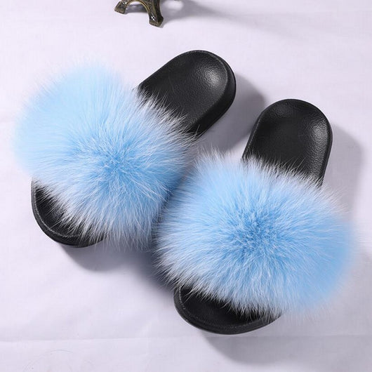 blue furry slippers