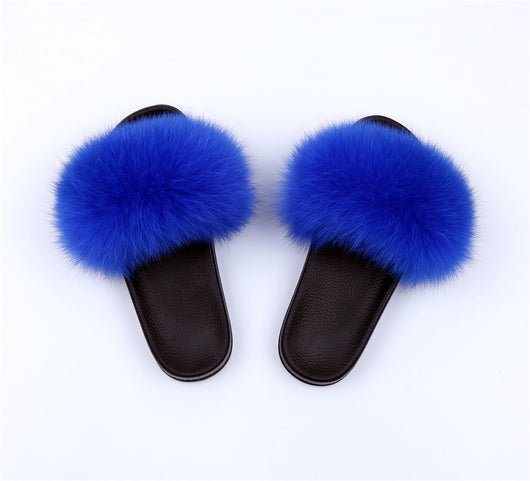 royal blue fur slides