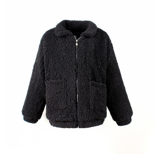 Oversized Teddy Bear Zipup Jacket - Black – Pomkin