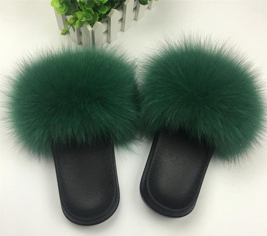 green fur slippers