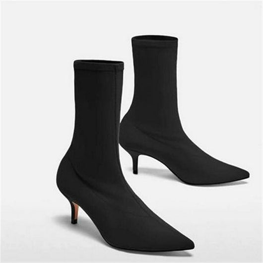 black low heel sock boots