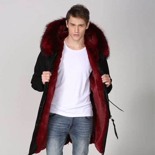 burgundy parka with fur hood