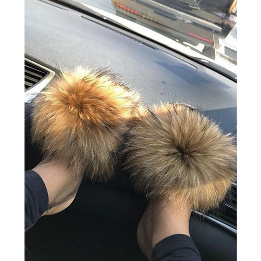 raccoon fur slides cheap