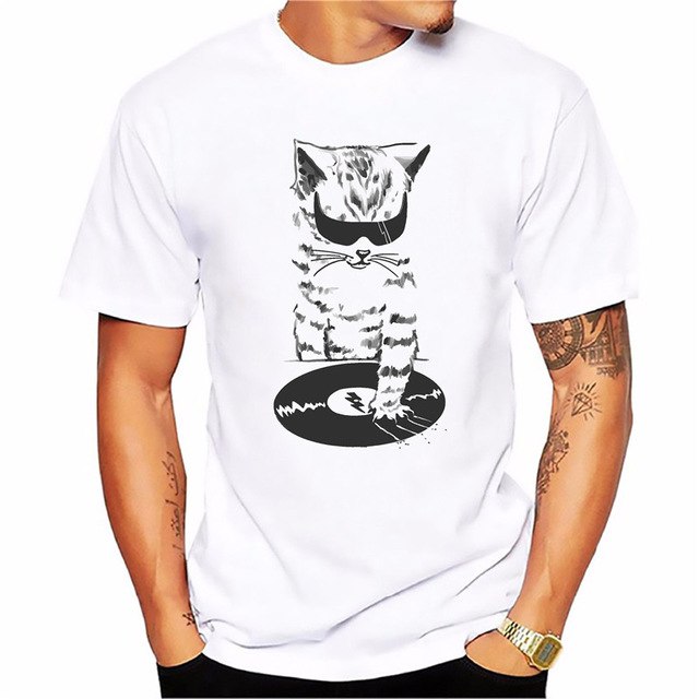 Trendy Animal Printed T shirt Men DJ Cat Scratch T-shirt F World Salsa Championships