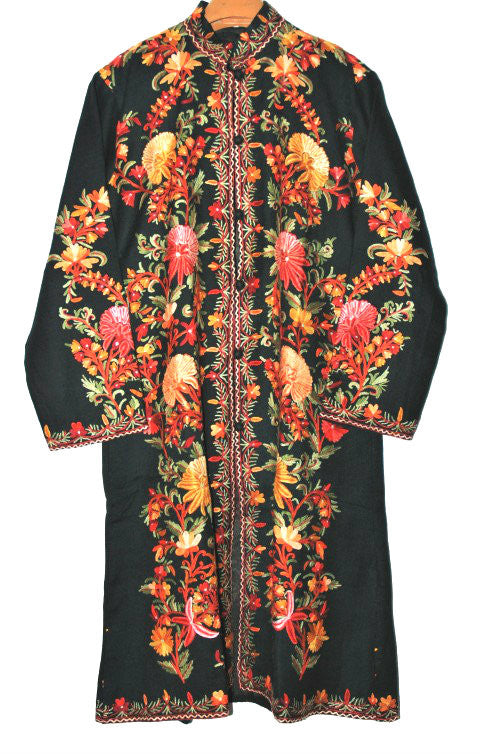 Embroidered Woolen Coat Black, Multicolor Embroidery #AO-133 - Best of ...
