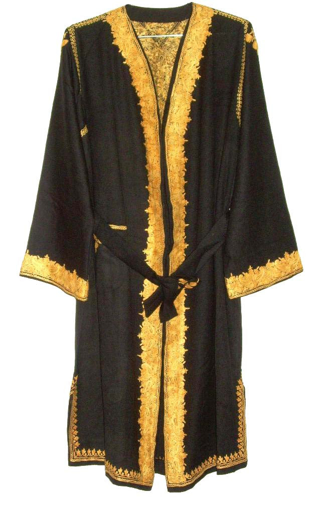 Anka Exclusive Greek Key Pattern Black Men's Bathrobe Set, Luxury Robe