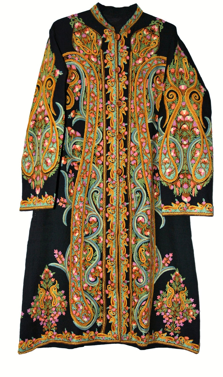 Embroidered Woolen Coat Black, Multicolor Embroidery #AO-104 - Best of ...
