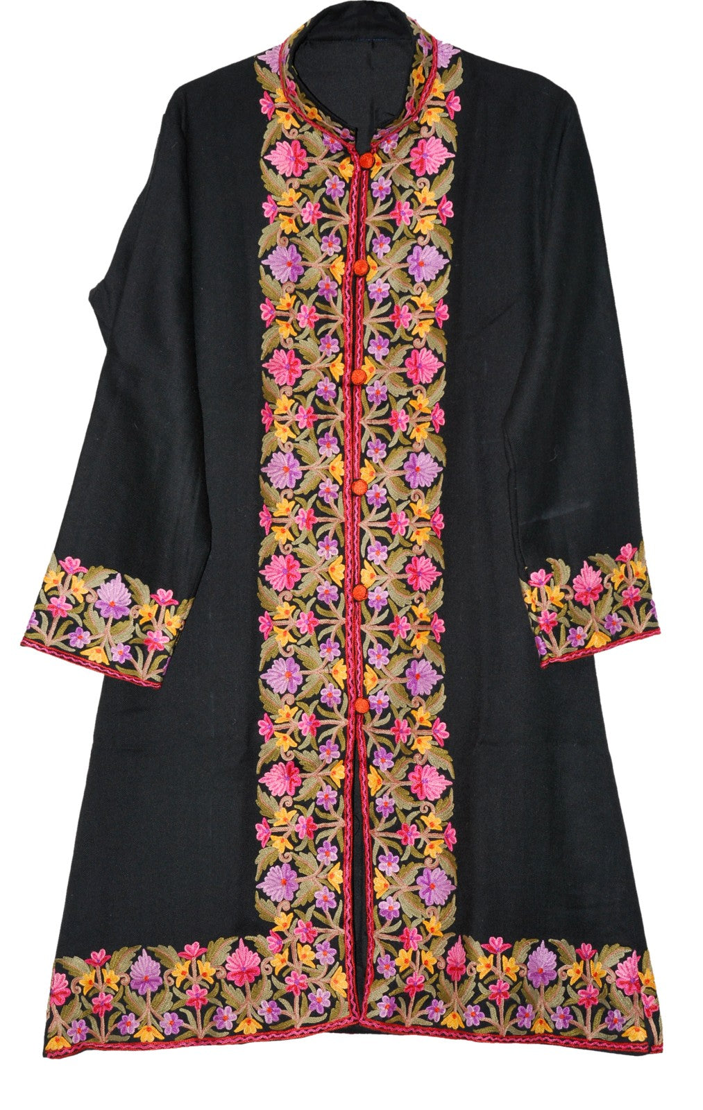 Woolen Coat Long Jacket Black, Multicolor Embroidery #BD-123 – Best of ...