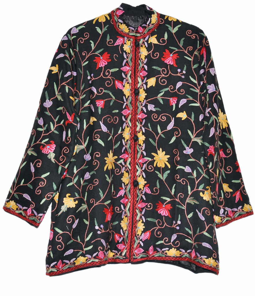Embroidered Woolen Jacket Black, Multicolor Embroidery #AO-005 - Best ...