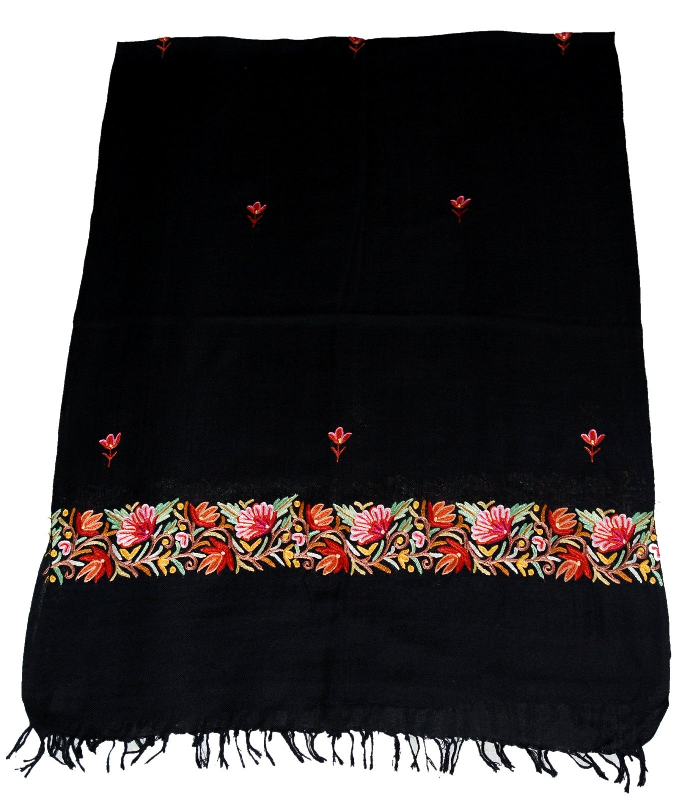 7 40x80 Kashmiri Hand Embroidery Needlework on Fine Wool Shawl No