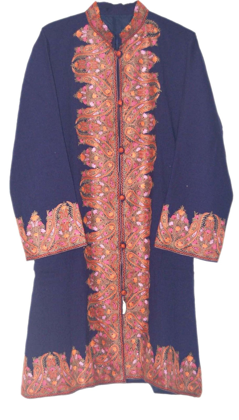 Embroidered Woolen Coat Navy Blue, Multicolor Embroidery #BD-104 - Best ...