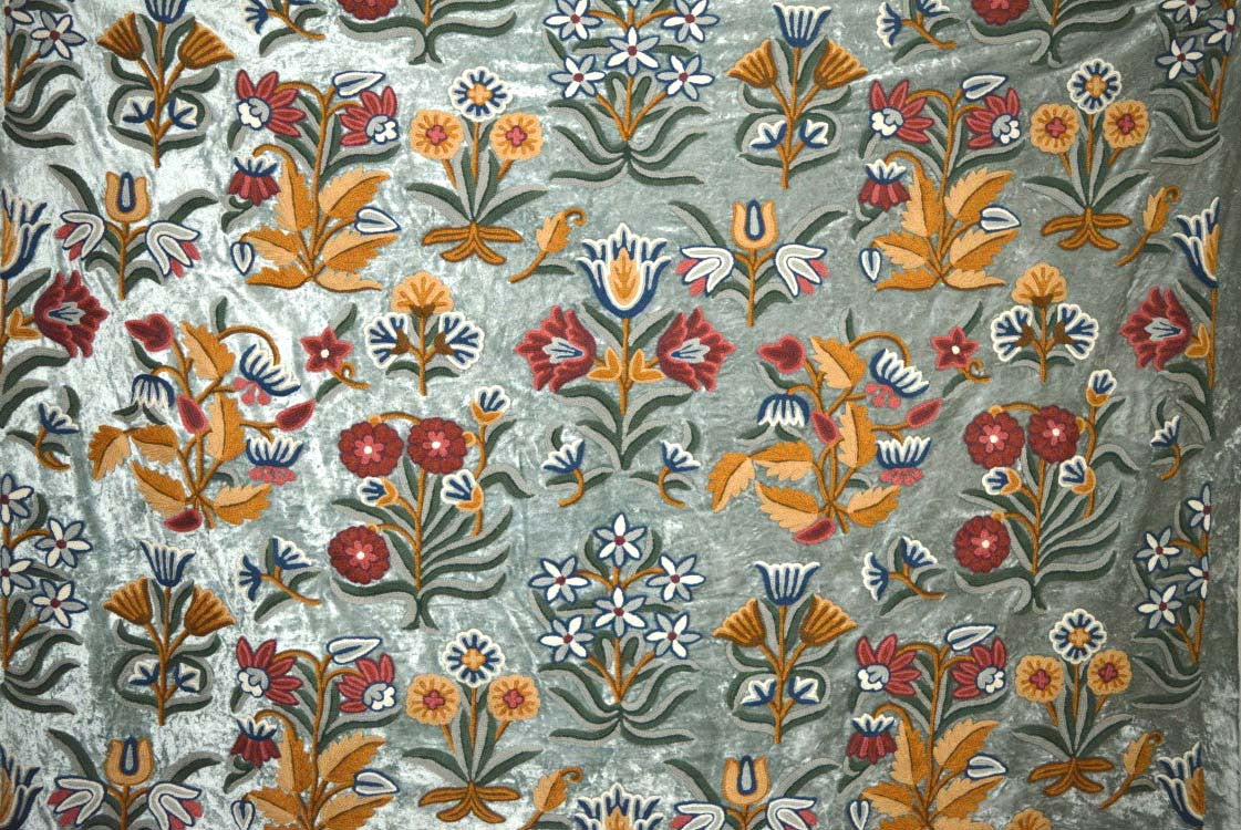 Download Velvet Crewel Embroidered Fabric Teal, Multicolor #CV602 - Best of Kashmir