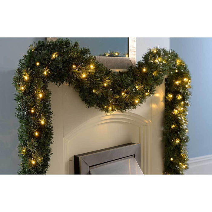 Extra Thick Pre-Lit 80 LED Pine Garland Christmas Decoration, Green, 9