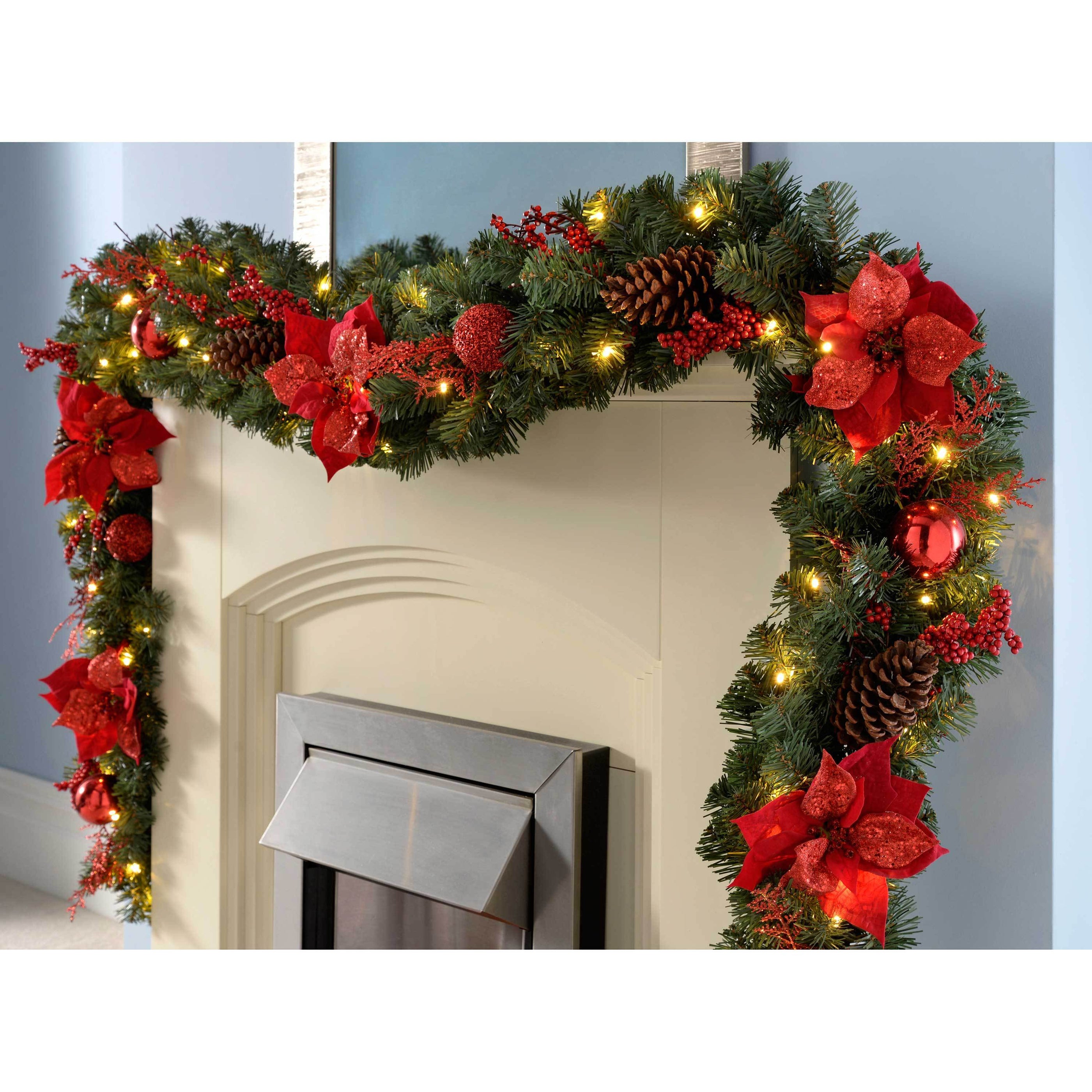 WeRChristmas Extra Thick Pre-Lit Garland Christmas Decoration with 80