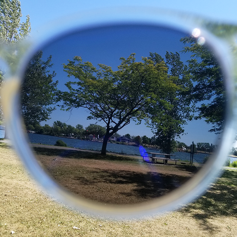 Lake scenery through polarized high end sunglasses lens
