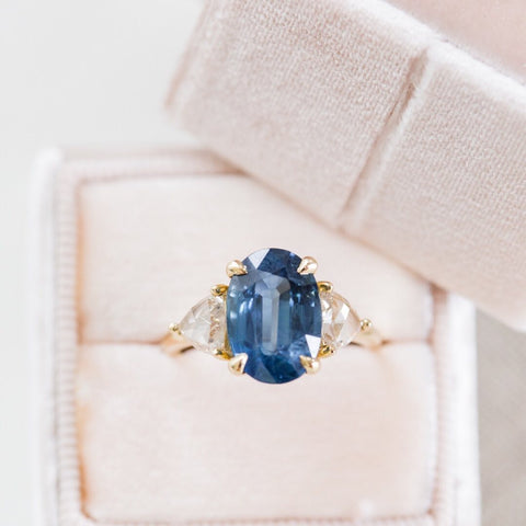 oval sapphire three stone gemstone engagement ring